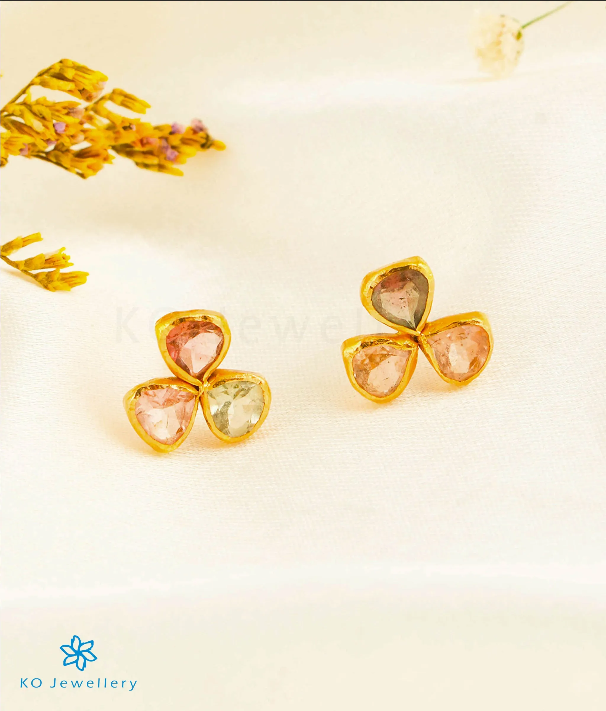 The Tourmaline Hearts Pendant & Earrings in 22 KT Gold