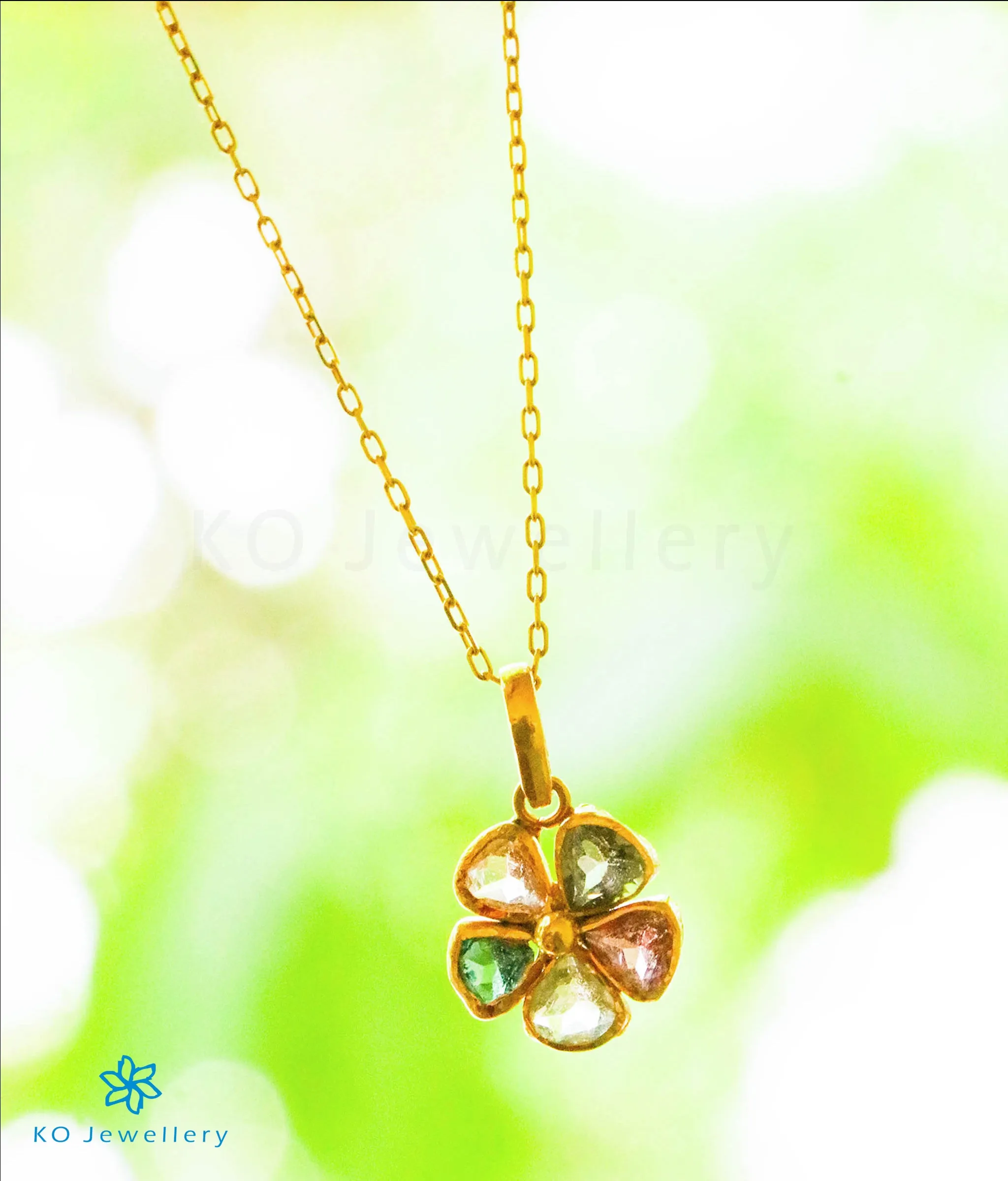 The Tourmaline Hearts Pendant & Earrings in 22 KT Gold