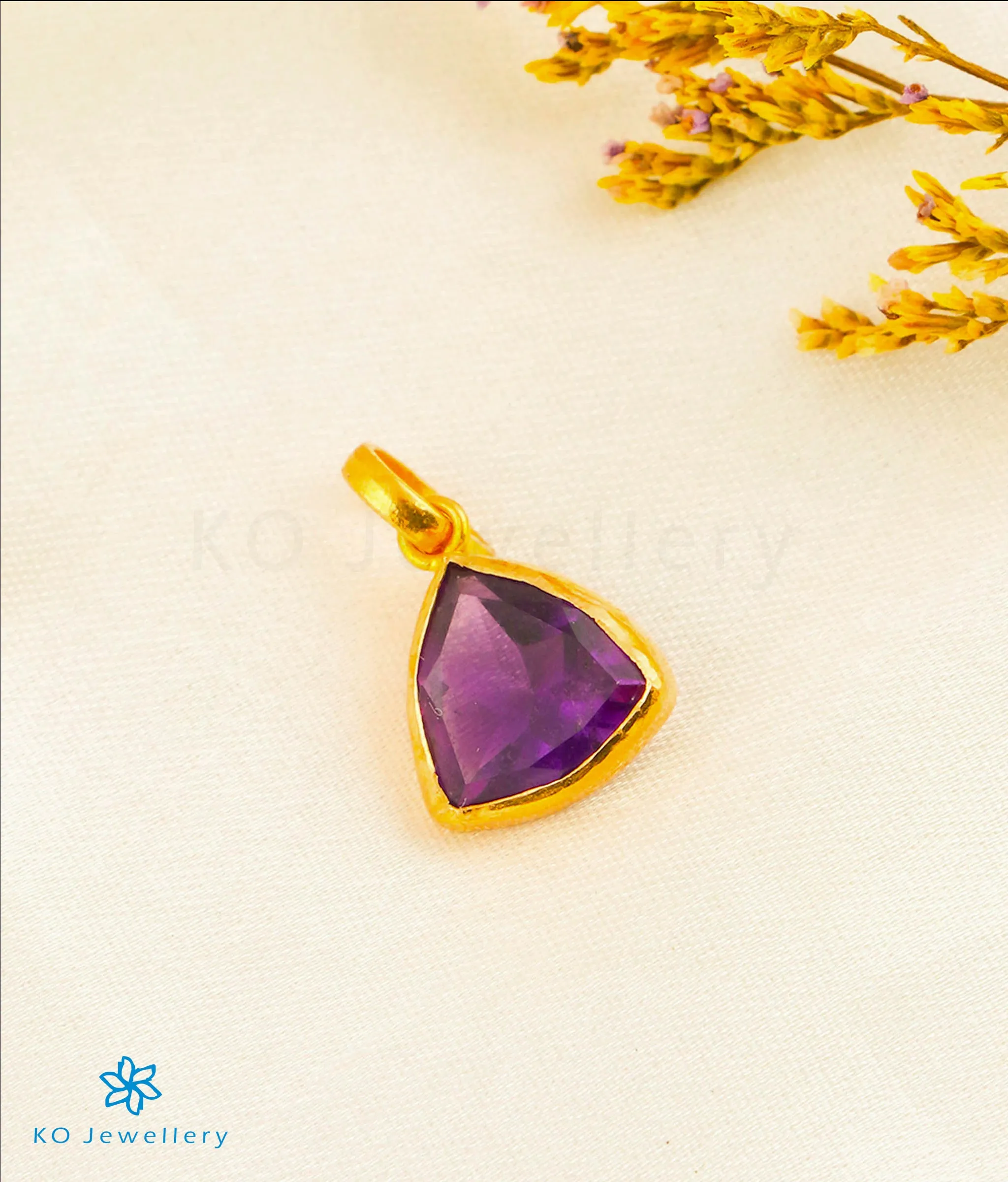 The Triad Amethyst Pendant & Earrings in 22 KT Gold