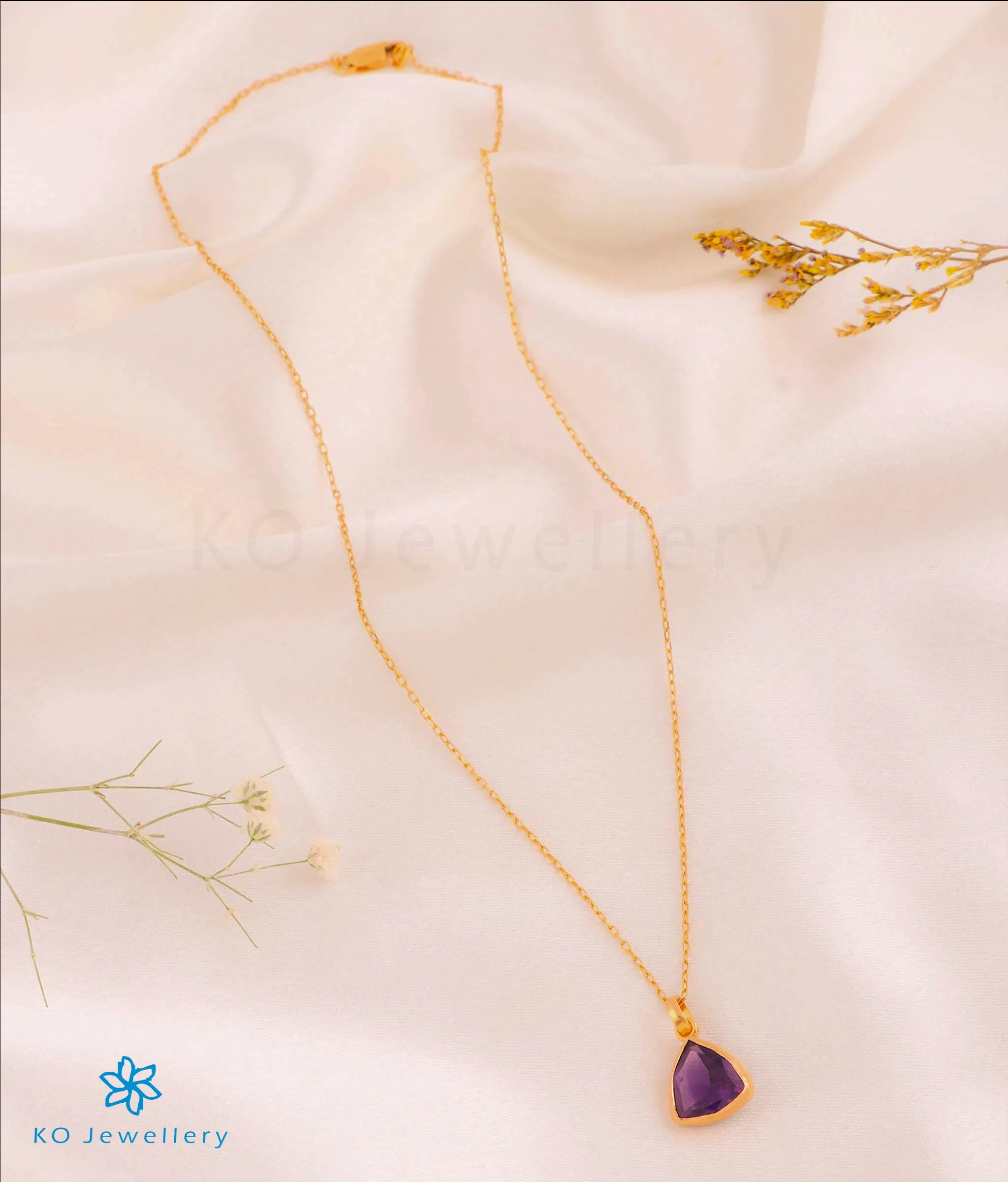 The Triad Amethyst Pendant & Earrings in 22 KT Gold