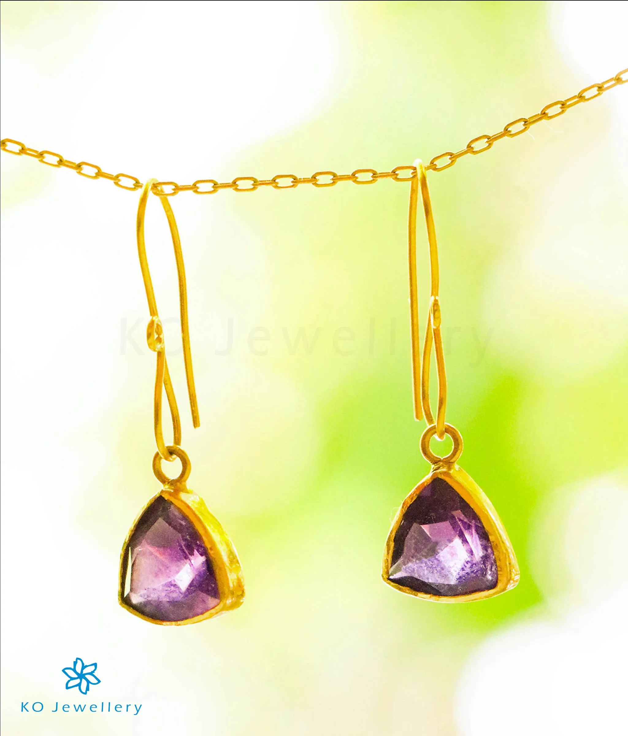 The Triad Amethyst Pendant & Earrings in 22 KT Gold