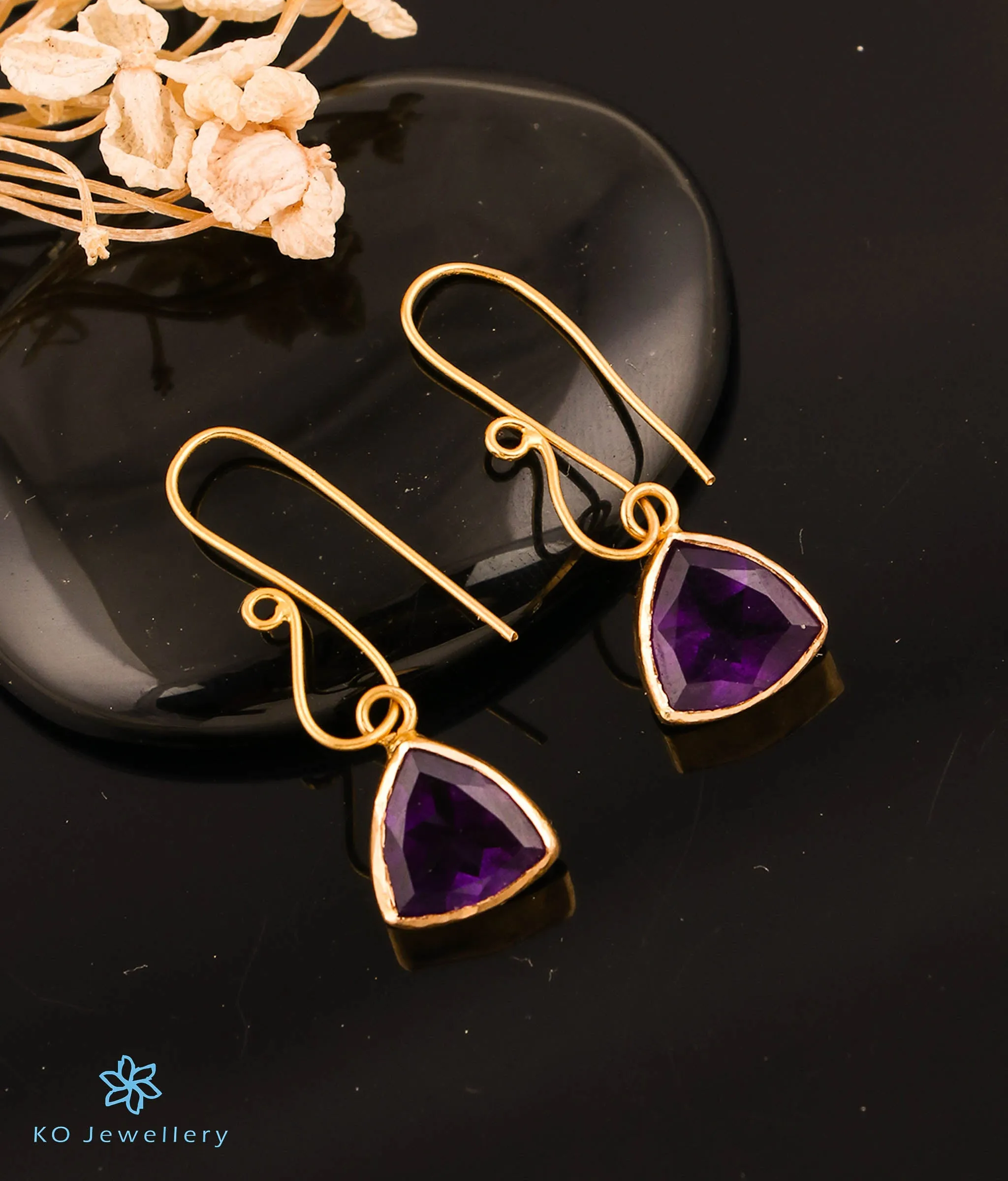 The Triad Amethyst Pendant & Earrings in 22 KT Gold