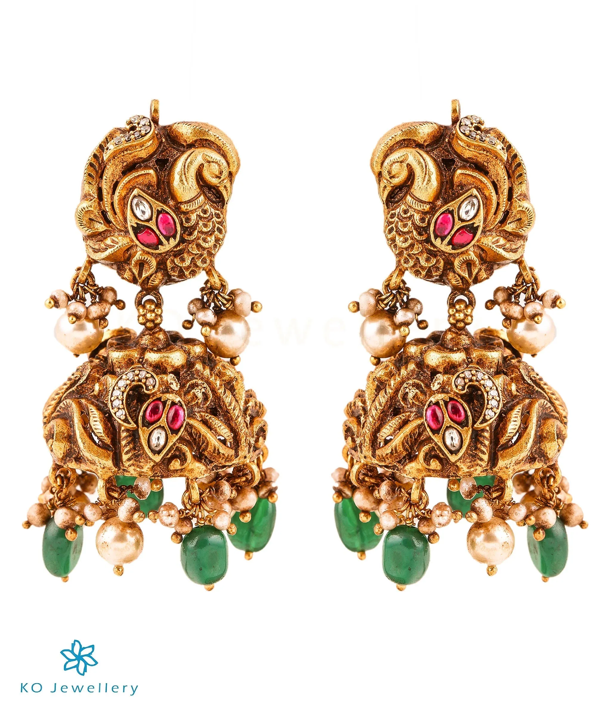 The Vanaja Silver Jadau Peacock Jhumkas