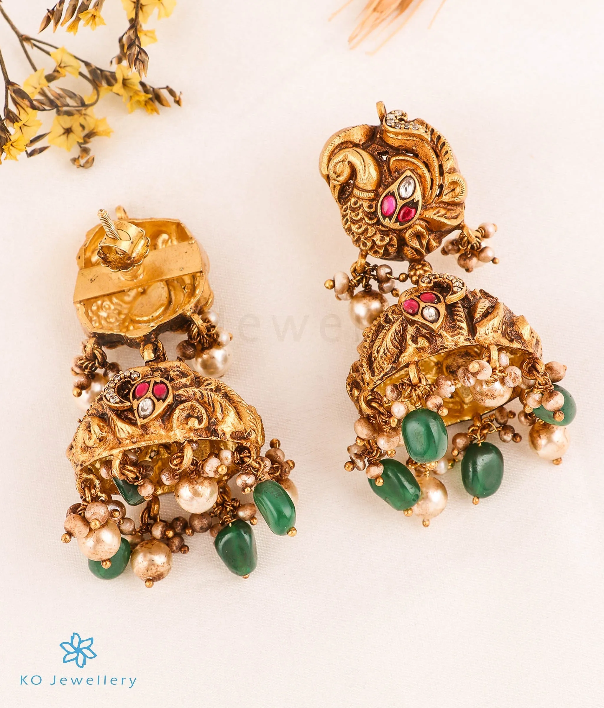 The Vanaja Silver Jadau Peacock Jhumkas