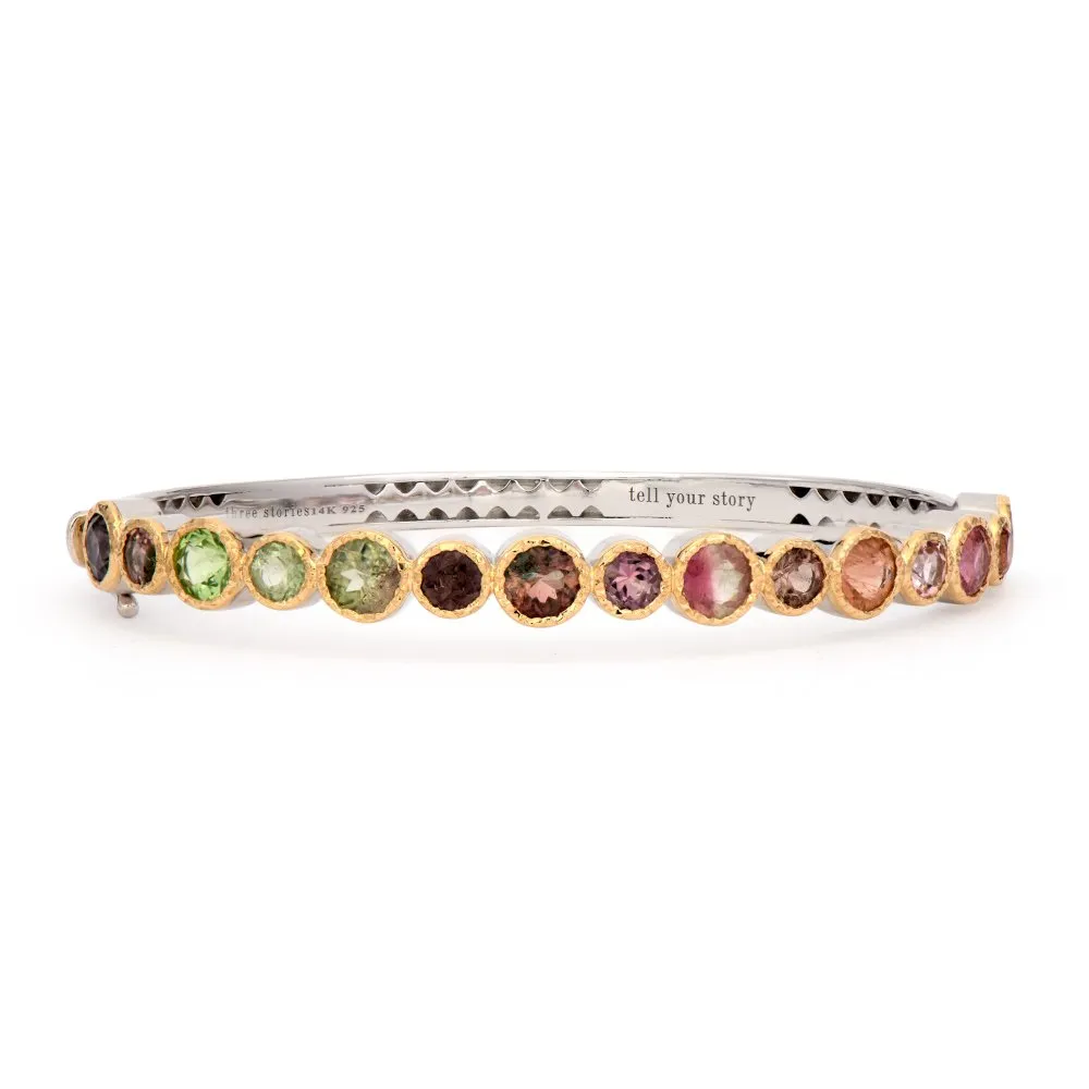 Two Tone 14K Bezel Set Mixed Tourmaline Bangle Bracelet