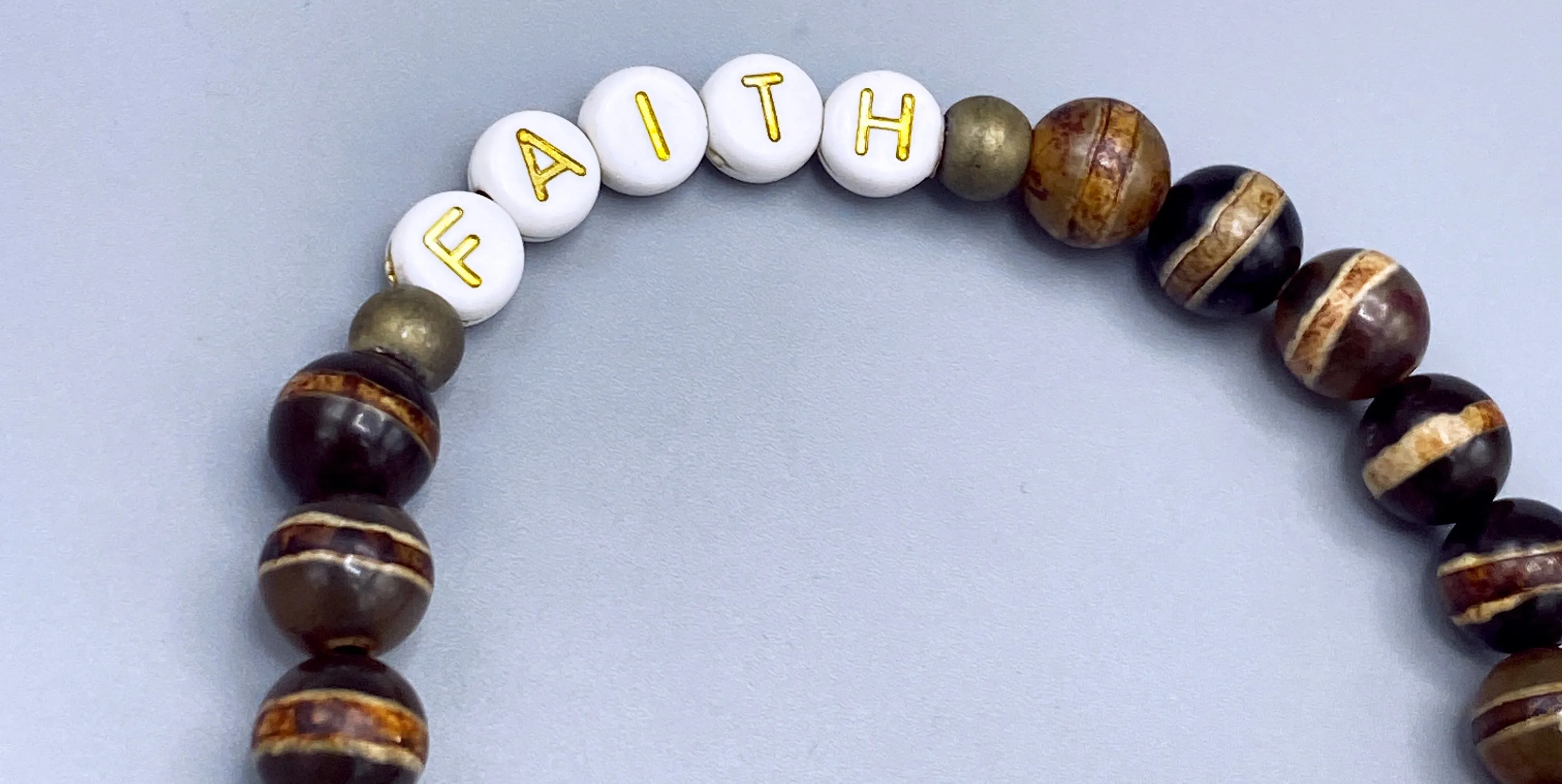 Unisex Tibetan Agate and Hematite Gemstone Buddha “FAITH” Bracelet