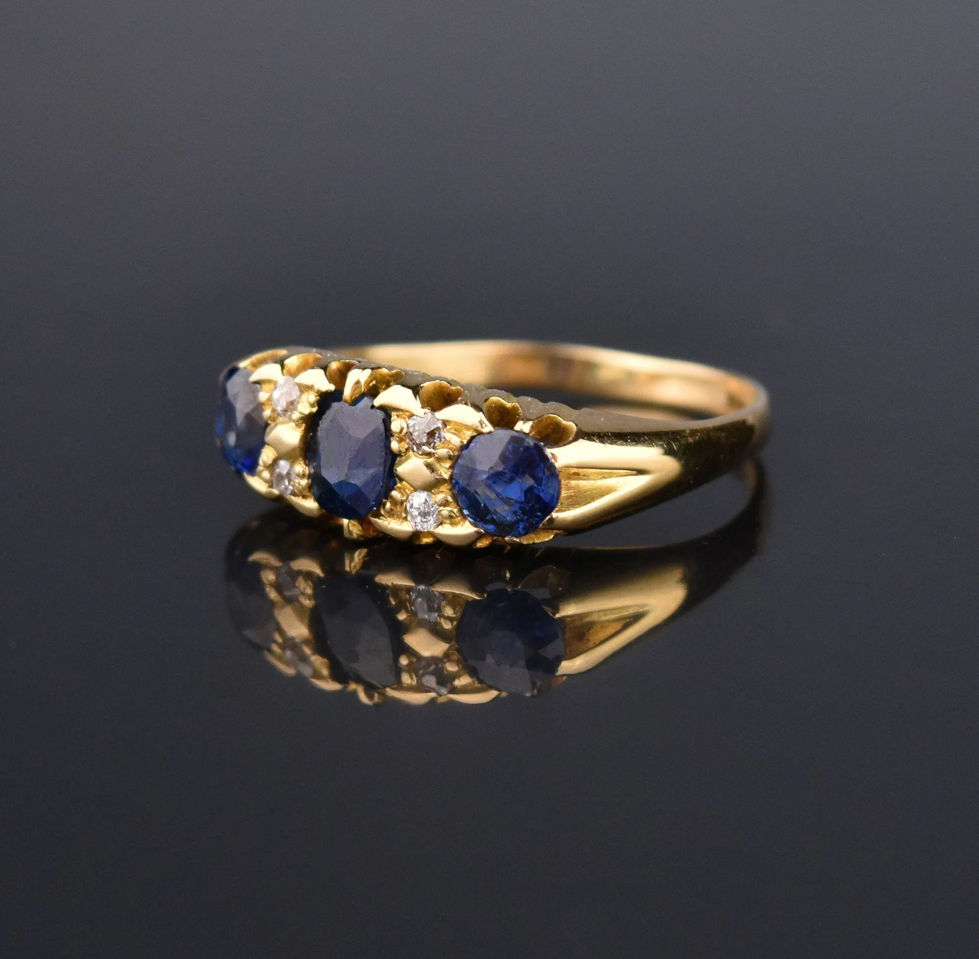 Victorian Antique 18K Gold Sapphire Diamond Ring