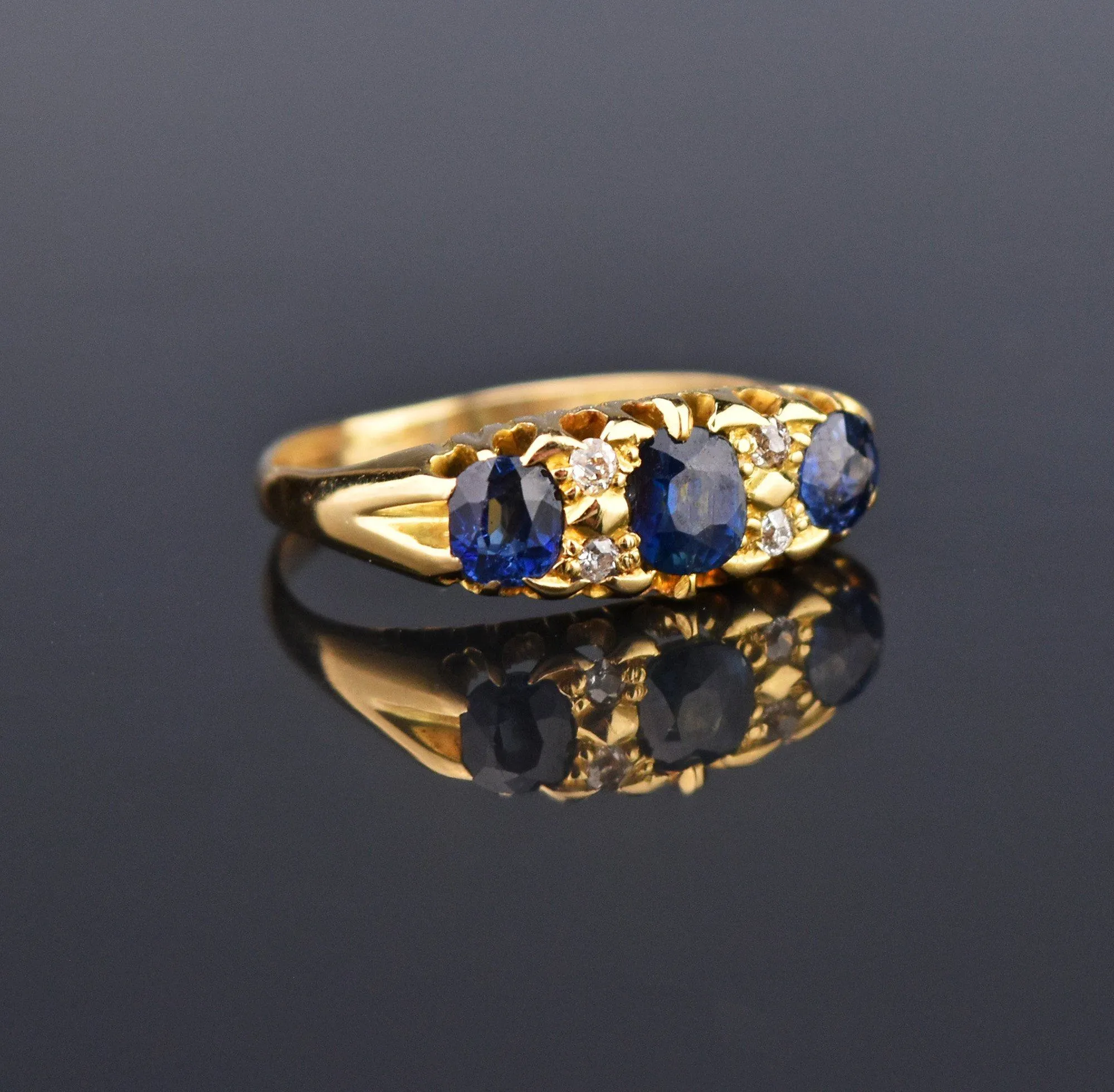 Victorian Antique 18K Gold Sapphire Diamond Ring