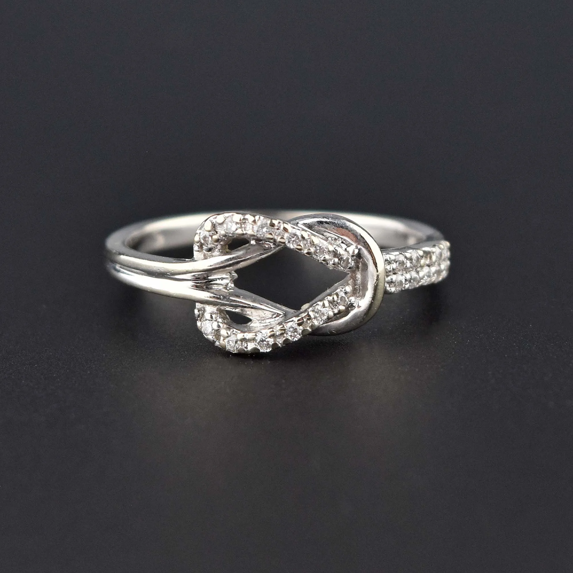 Vintage 14K White Gold Love Knot Diamond Ring