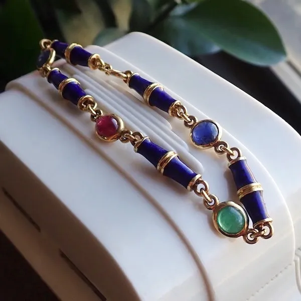 Vintage Gemstone & Blue Enamel Bracelet