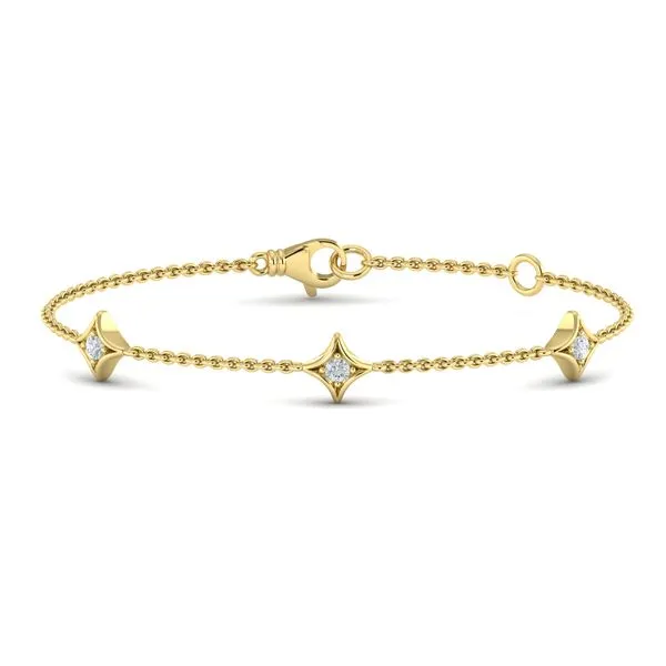 VLORA 14K YELLOW GOLD TRIPLE DIAMOND STAR STATION BRACELET 0.20CTW