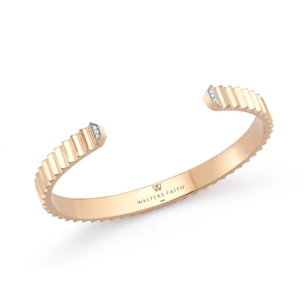 WALTERS FAITH 18K ROSE GOLD FLUTED CUFF BRACELET WITH DIAMOND EDGE