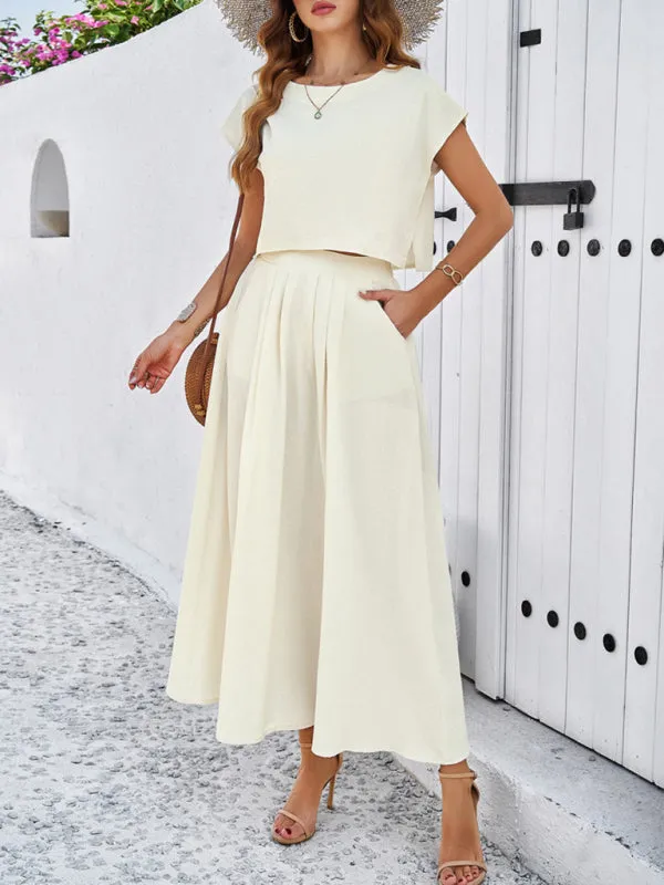 Women's Cap Sleeve Top And Matching Long Length Flowy Skirt Set