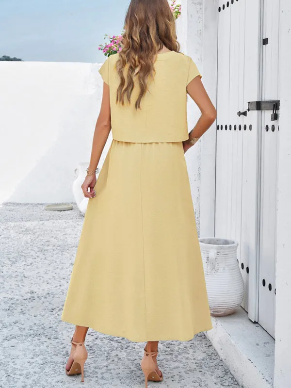 Women's Cap Sleeve Top And Matching Long Length Flowy Skirt Set