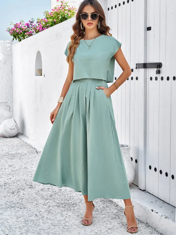 Women's Cap Sleeve Top And Matching Long Length Flowy Skirt Set