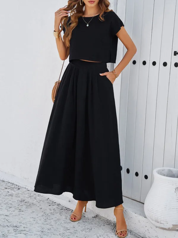 Women's Cap Sleeve Top And Matching Long Length Flowy Skirt Set