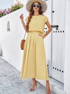 Women's Cap Sleeve Top And Matching Long Length Flowy Skirt Set