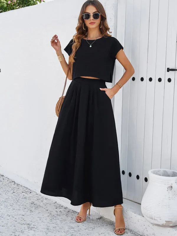 Women's Cap Sleeve Top And Matching Long Length Flowy Skirt Set