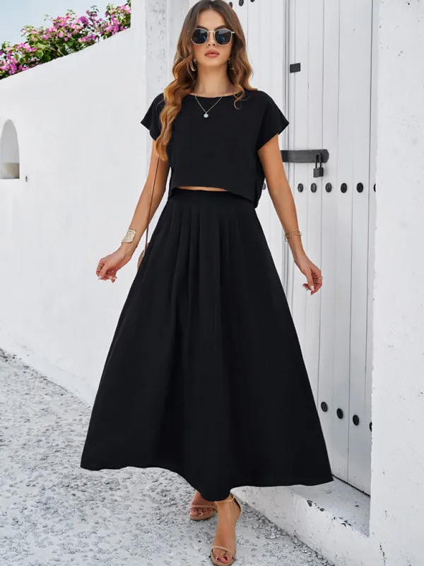 Women's Cap Sleeve Top And Matching Long Length Flowy Skirt Set